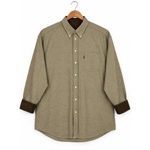 Barbour Button Down Shirt Mens XXL Brown Micro Check Corduroy Collar Cuffs